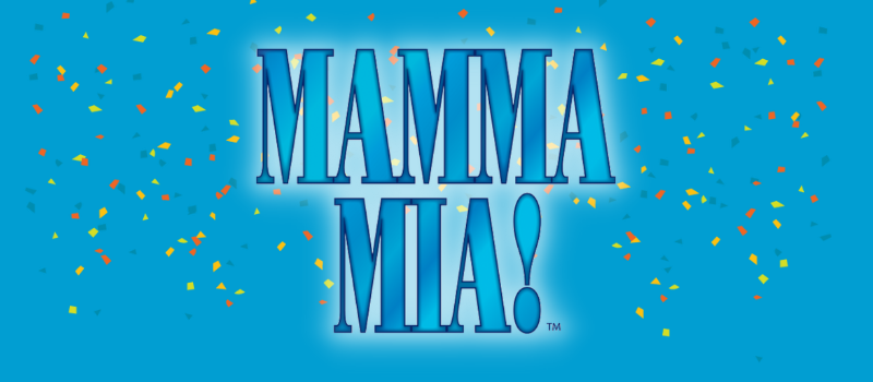 Blue text that reads 'MAMMA MIA'